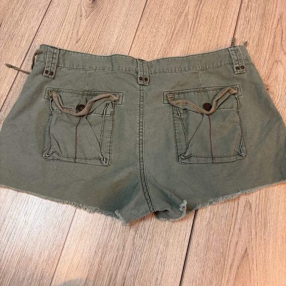 American Eagle Army Green Cargo Shorts 100% Cotton Zippered Pockets - Picture 2 of 7